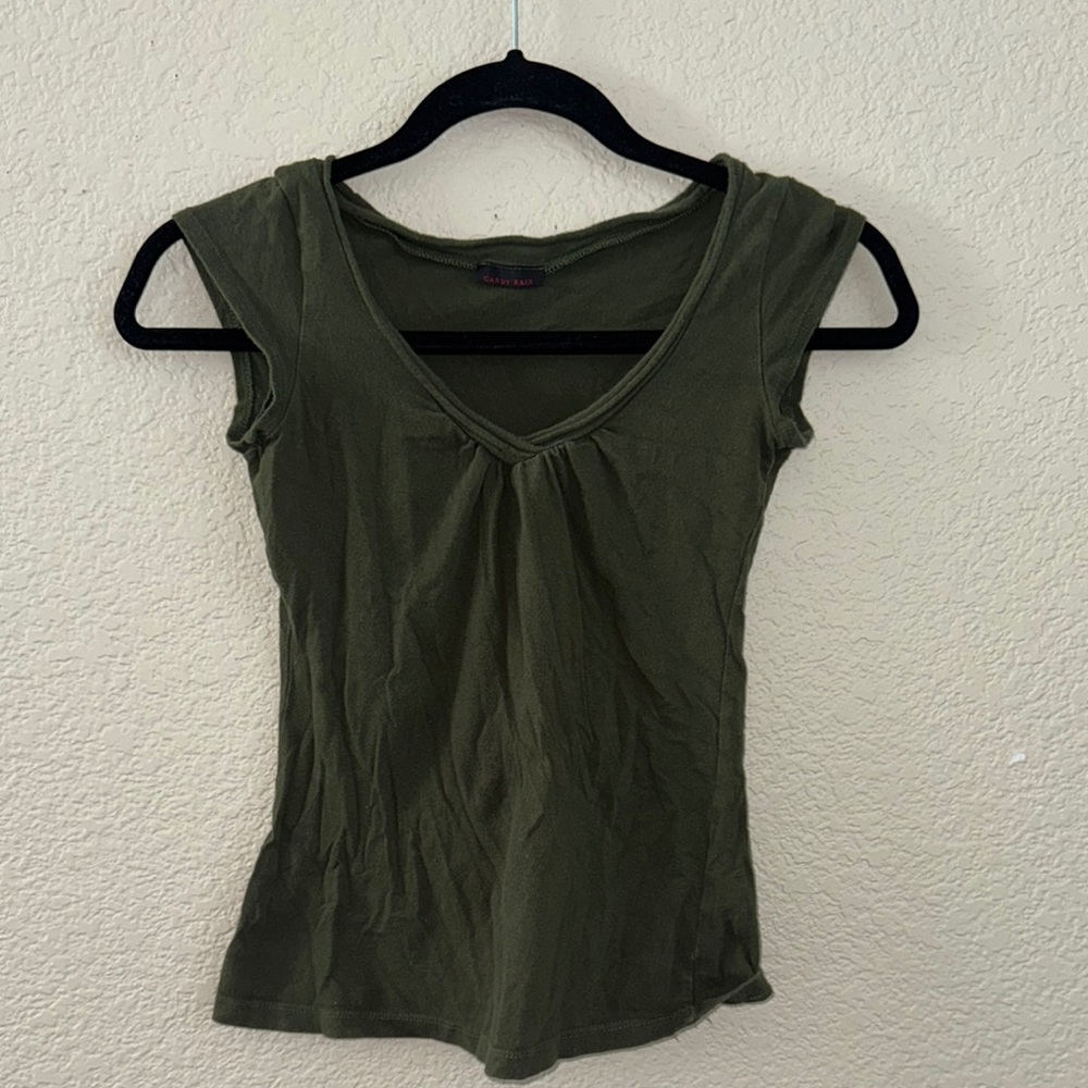 Forest Green V-Neck Cap Sleeve Top